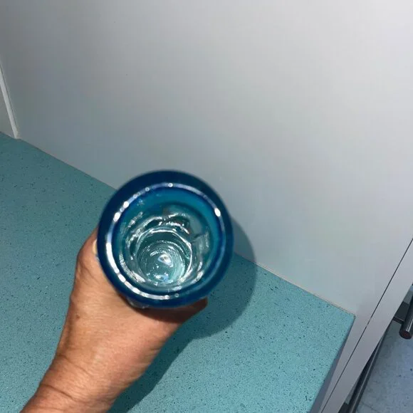 L E Smith Vintage MCM Hobnail Stretch Peacock Blue Art Glass Vase Decor - Picture 4 of 8